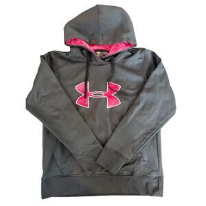 UNDER ARMOUR Women’s Hoodie Sweatshirt Gray With Pink Logo Size M